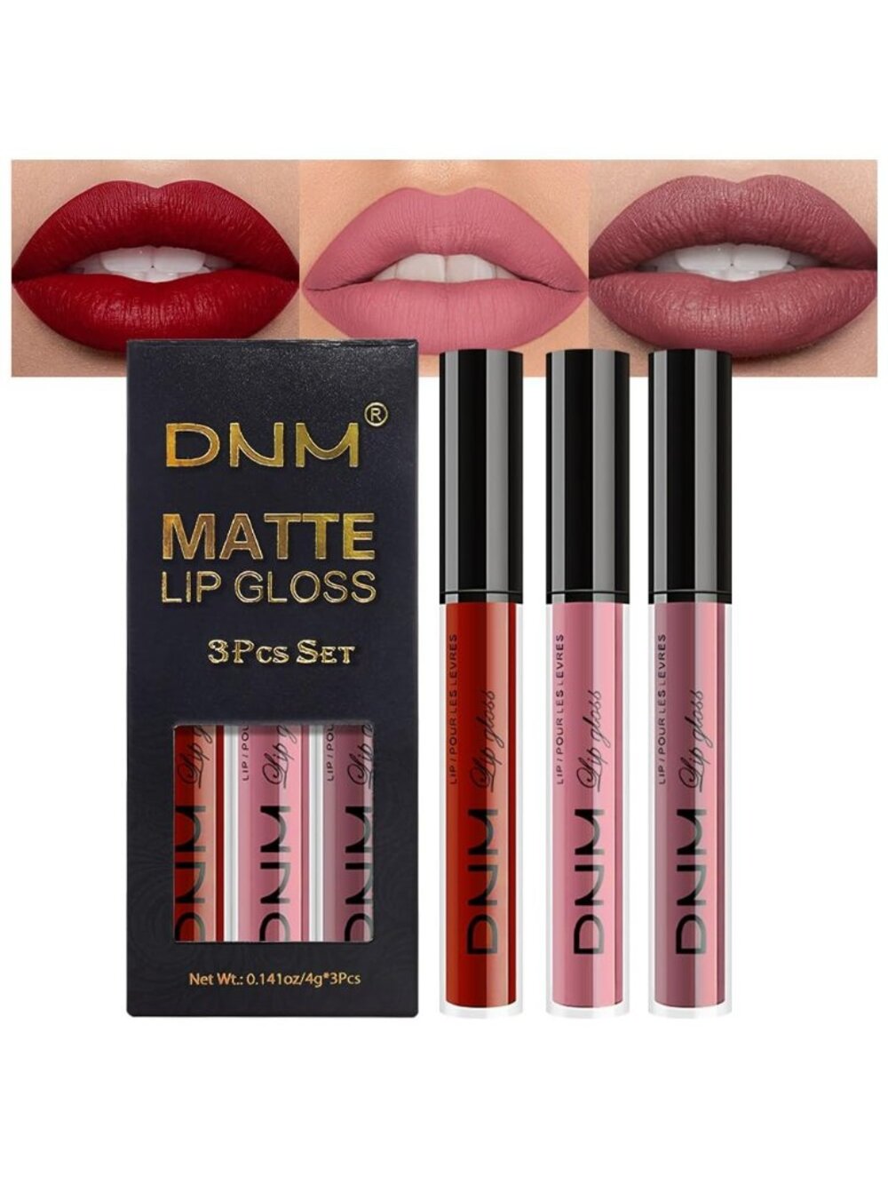 Set34-Dark Red & Mauve & Maroon 3pcs Matte Liquid Lipstick Lip Gloss Kit